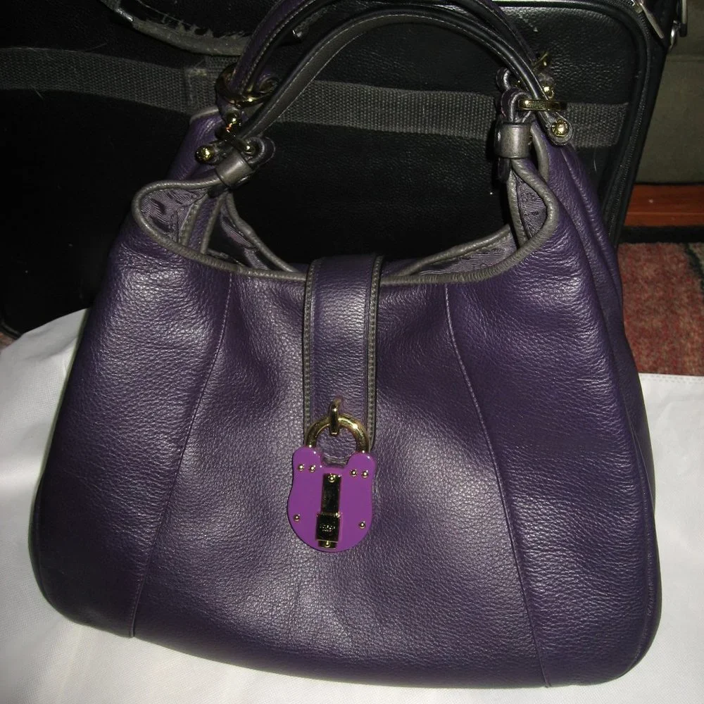 LOEWE Calle Purple Gray Trim Leather Hobo Bag - Picture 3 of 13